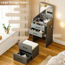 HNEBC 3-In-1 Vanity Desk With Flip Mirror, Makeup Vanity With Drawers & Stool, Compact Vanity Desk For Bedroom, Multi-Function Dresser For Women, Girls - Xám - Xem 7