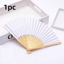 Bộ 10 quạt giấy gấp dầu dùng cho đám cưới/tiệc tùng, quạt giấy gấp trơn, quà tặng đám cưới, hàng có sẵn, bán sỉ, tự làm quạt giấy vẽ tay. - trắng - Xem 5