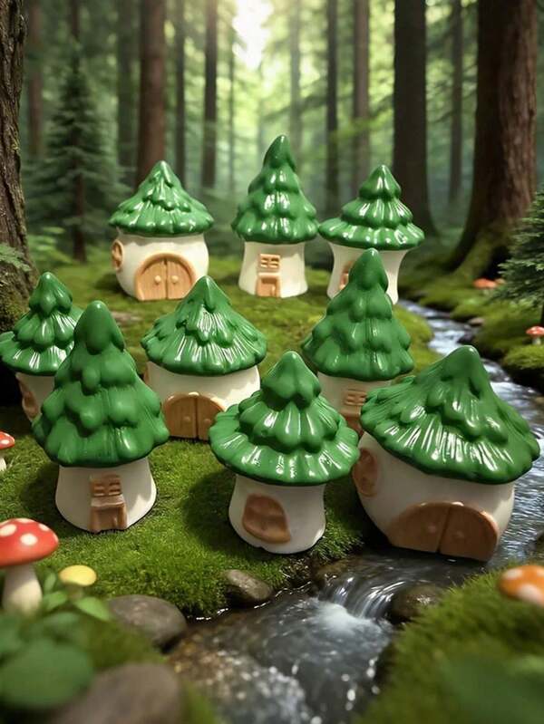 8 piezas/4 piezas Adornos en miniatura de castillo verde, adecuados para decoración de jardín al aire libre, aficionados a los pasatiempos, decoración de casas de juguete