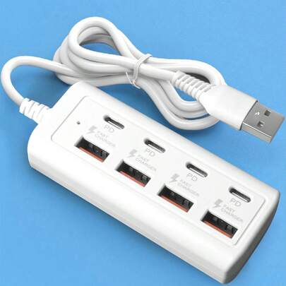 Durcord Bộ chia USB + Type-C 8 cổng mở rộng, Hub USB 8 trong 1 có công tắc, Bộ chuyển đổi chia cổng di động cho máy tính, laptop, điện thoại, ổ USB, chuột, đầu đọc thẻ, bàn phím, thiết bị chơi game, máy nghe nhạc MP3, ổ cứng và nhiều thiết bị khác.