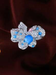 1 chiếc nhẫn hoa ngọc lam xanh lớn có thể điều chỉnh kích thước, mạ bạc, đính đá Cubic Zirconia, trang sức nữ thích hợp cho đám cưới, lễ đính hôn, tiệc tùng, dạ hội, ngày lễ, phụ kiện hóa trang. - Màu xanh lam - Xem 11