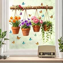 1 pieza Adhesivo de pared con diseño de flores y mariposas en acuarela, autoadhesivo y removible para sala de estar, dormitorio, decoración del hogar - Unitalla - Ver 4