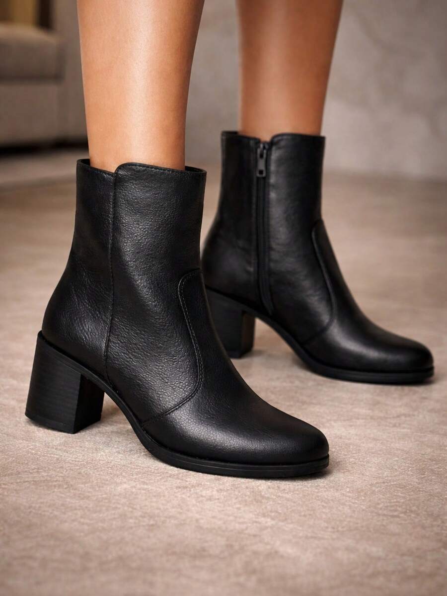 Women's Mid-Calf Boot With 6.5 Cm Block Heel - Elegant - - màu đen - Xem 1