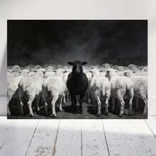 Plano 2D, 1 pieza de pared de Aries - Oveja negra retro adecuada para el hogar, decoración colgante con marco de madera clásico moderno, panel con gancho para sala de estar, dormitorio, oficina - Regalo con temática de Aries para Navidad, decoración, plano 2D - Enmarcado - Ver 1