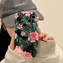 1 unidad Flores tropicales hojas palmeras fondo blanco Funda para iPhone 17 pro max, material suave TPU, diseño de borde ondulado crema elegante y moderno, protección completa de cámara antigolpes, resistente a rasgos y desgaste diario, ventilada y disipadora de calor sin calentamiento, antipolvo y resistente a la suciedad, funda ideal para uso diario, desplazamientos y viajes - Negro - Ver 1