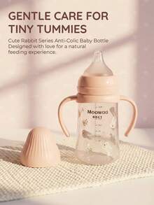 1pc Baby Wide Mouth Rabbit Design Anti-Drop Anti-Colic Feeding Bottle, Suitable For Infant Feeding - Multicolor - View 7