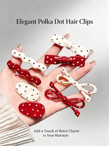 8/4/1 pieza Pinzas para el cabello con corazón, lunares y lazo estilo niña dulce, Pasadores para el cabello de mujer para flequillo y lados, Accesorios para el cabello de verano, Adecuados para uso diario - Talla única - Ver 1