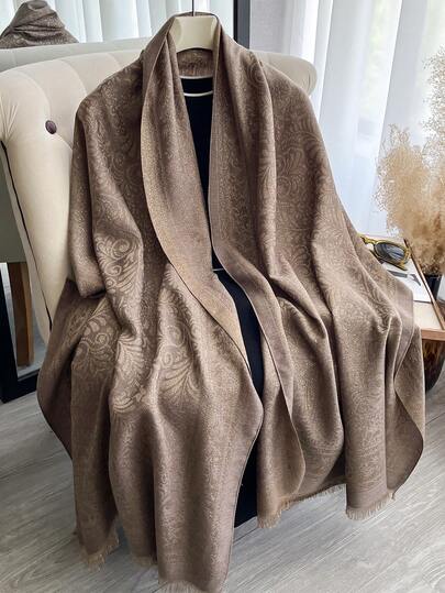 1pc Elegant Floral Pattern Jacquard Gold Thread Scarf, Women's Versatile Air-Conditioning Room Shawl, Spring/Autumn Outerwear, Suitable For Daily Matching And Outdoor Use