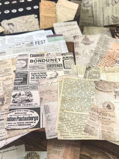 20 tờ giấy trang trí ngẫu nhiên họa tiết chữ cái tiếng Anh trên nền báo cũ, giấy da báo kiểu retro dùng dán sổ tay, laptop, ốp điện thoại, trang trí DIY theo phong cách cổ điển, nhãn dán kẹo dễ thương chống thấm nước.