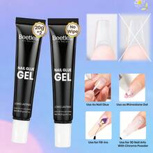2Pcs 20g Solid Nail Glue Gel, No Wipe Hands-Free Clear Glue, Beetles Soft Nail Tip Adhesive For Press On Nails Acrylic Nail Extensions, Soak Off Long Lasting 3D Nail Art Gel, Beginner Friendly Nail Lamp Needed - 2Pcs 20g No Wipe Hands-Free Clear Glue - 查看 1