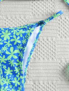Bộ bikini nữ thanh lịch, gợi cảm, màu xanh công họa tiết hoa nhí, kiểu dáng thường ngày, áo tắm 2 mảnh hở lưng, dây mảnh, chất liệu co giãn cao. Thoải mái và bền bỉ, được làm từ vải co giãn cao, đồ bơi đi biển thanh lịch, lý tưởng cho kỳ nghỉ hè, du lịch biển, tiệc tùng, các hoạt động bên bờ biển, lựa chọn hoàn hảo cho bãi biển hoặc hồ bơi thời trang. - Nhiều màu - Xem 7