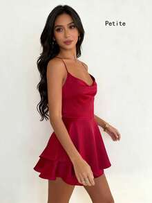 性感迷你褶皱吊带露背抽绳细肩带修身连衣裙，适合夏季酒吧、派对和居家穿着 - 酒紅色 - 查看 6