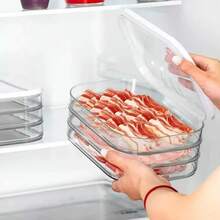 Contenedor de carne para frigorífico, contenedores apilables de almacenamiento de cortes en frío con tapas transparentes para carne de deli, tocino, queso y preparación de comidas - 2 plantas - Ver 3
