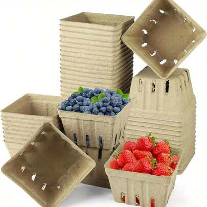20 piezas, Juego de cestas de almacenamiento de papel para la cocina, con diseño de bayas y contenedores ventilados, es perfecto para usar en mercados de granja y tiendas de comestibles