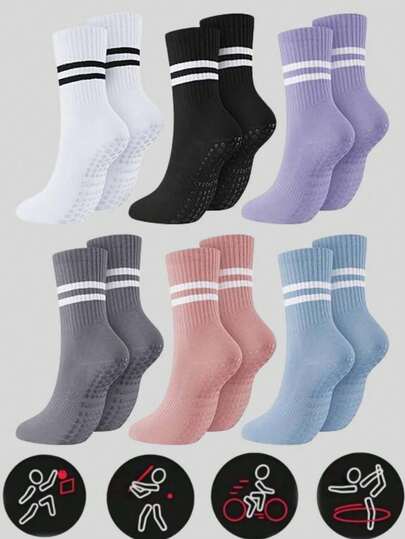 1/3/5/6/10 Pair Pilates Anti Slip Socks, Pilates Anti Slip Socks For Ladies, Pilates Sticky Socks, Yoga Bucket Socks With Grip, Black And White Pink Sport Socks,Applicable To Home Gym, Outdoor Sports, Yoga Socks.