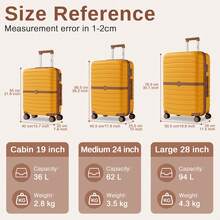 Set de Maletas 20/24/28 Pulgadas - ABS+PC Resistente - Equipaje de Cabina y Facturado - Ruedas Giratorias y Candado - Perfecto para Familia, Estudiantes, Hombres y Mujeres - Amarillo + Marrón - Ver 7