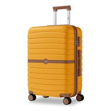 Set de Maletas 20/24/28 Pulgadas - ABS+PC Resistente - Equipaje de Cabina y Facturado - Ruedas Giratorias y Candado - Perfecto para Familia, Estudiantes, Hombres y Mujeres - Amarillo + Marrón - Ver 11