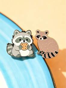 1/2pcs Cute Raccoon Brooch, Exquisite Craftsmanship Durable And Versatile, Easy To Attach On Canvas Bags Or Jackets For Adorable Style - Multicolor - View 3