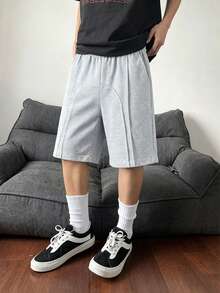 1pc Boys' Minimalist Fashion Summer Outdoor Sports Casual Versatile Academy Style Straight Leg Knee-Length Shorts - Light Grey - View 7