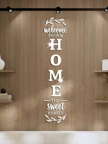 1 Set "Welcome To Our Home" 3D Acrylic Mirror Wall Sticker - Self-Adhesive Reflective Pattern, Suitable For Living Room, Bedroom, Bathroom - Elegant Beige And White Design With Olive Wreath Pattern, Mirror Wall Decal - Multicolor - View 7