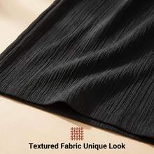 Black Textured Wide Leg Casual Pants, Drawstring Waist, Loose Fit, Suitable For Work And Shopping Spring - Black - View 5