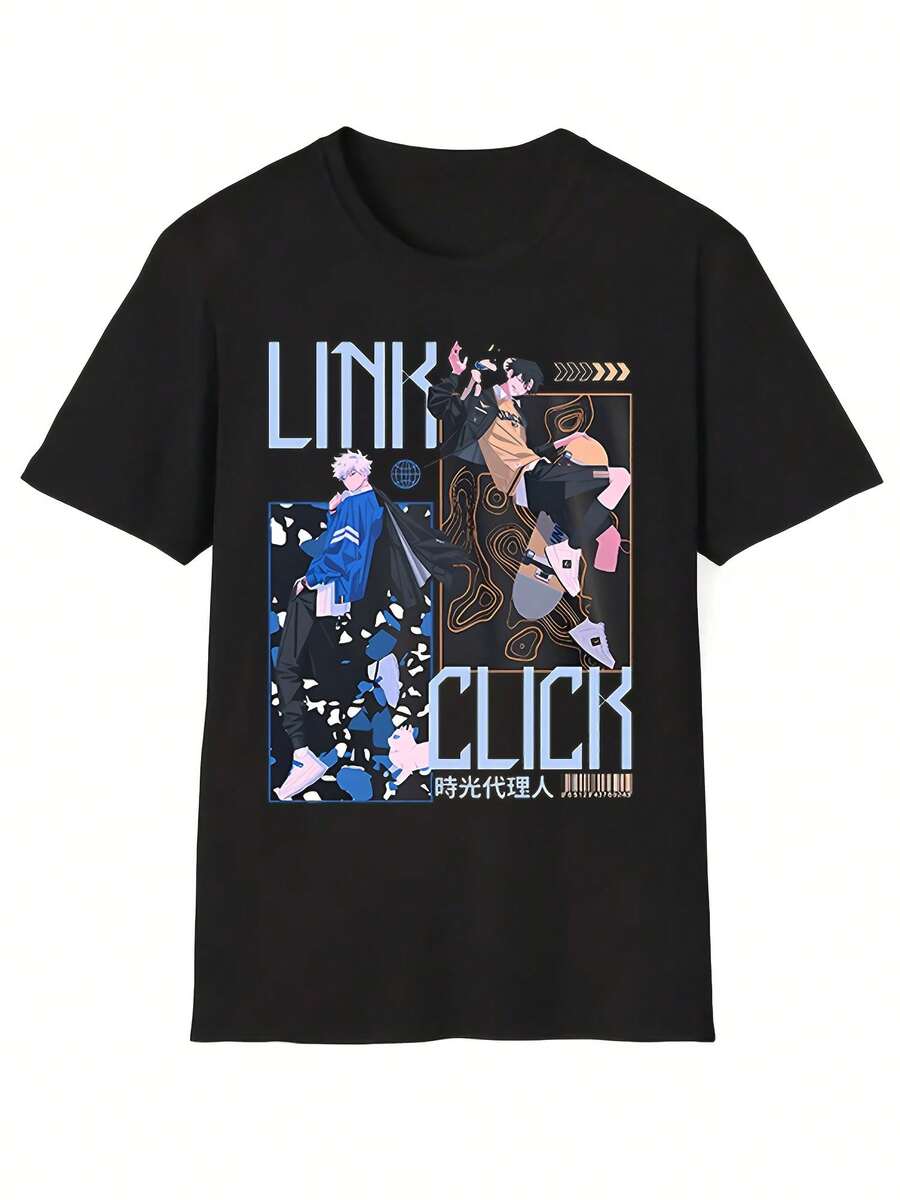 Black Pure Cotton T-Shirt 180g Printed - Premium Crew Neck, 100% Natural Cotton, Ultra Soft, Machine Washable, Versatile For Outdoor Outings Or Holiday Gifts, Optimal Comfort - 黑色 - 查看 1