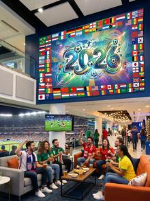1件装-2026世界杯挂毯，国际足球队旗帜墙饰，足球比赛主题背景横幅，适用于世界杯观赛派对、体育酒吧、客厅装饰 - A - 查看 5