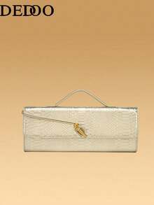 Dedoo Handtasche im Briefumschlag-Design, hochwertig, neuer Stil, europäisch-amerikanischer Mode, Krokodilmuster, Abendtasche, Schultertasche, Umhängetasche - Gold - Übersicht 6