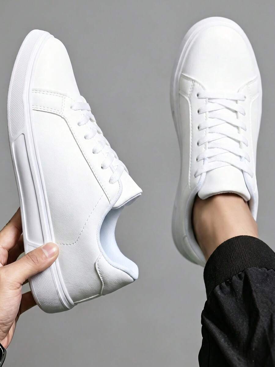 Clean White Modern Men's Sneakers, Low-Cut Skate Style With Lightweight EVA Outsole And Streamlined Silhouette