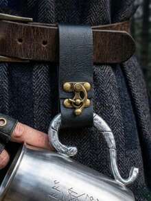 1PC Medieval Vintage Faux Leather Belt Mug Holder, Retro Western Cowboy Waist Cup Hanger, Rustic Outdoor Drink Cup Buckle Accessories For LARP Costume - A - View 11