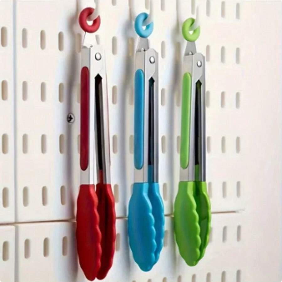 1/2PCS Random Color Heat-Resistant Stainless Steel Food Tongs, Dessert Tongs, Bread Tongs, BBQ Tongs, Anti-Scald Meat Tongs, Kitchen Utensils - Multicolor - View 1