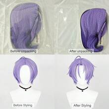 Ombre Gradual Purple Men Synthetic Short Straight Wigs Middle Part Anime Game Cosplay Fluffy Wig For Daily Party - Violet Purple - View 9