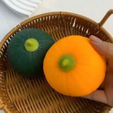 Pumpkin Shaped Slow Rebound Toy, Orange And Dark Green, Stress Relief And Relaxation: Made Of Slow Rebound Material, It Slowly Recovers Its Original Shape After Being Squeezed, Helping To Release Stress And Relieve Anxiety; Suitable For Students And Office Workers For Daily Relaxation. It Can Also Be Used As A Desktop Decoration, For Halloween And Other Holiday Decorations And Party Favors. - Multicolor - View 5