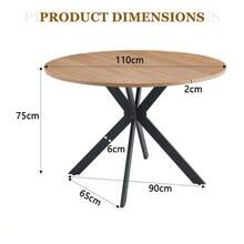 Modern Round Dining Table With Walnut Finish, Made Of MDF – Black X-Frame, Dining Table For Kitchen And Living Room, 110 Cm In Diameter. - Natural Color - View 4