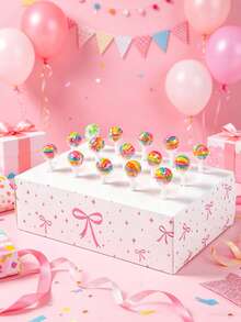1pc Pink Bow Lollipop Display Stand, Suitable For Baby Shower Party, Dessert Display Decor, Pink Bow Birthday Decoration, 1st Birthday Party Supplies, Baby Shower Party Favor, Home Decor, Desktop Decor, 15-Hole Paper Candy Rack For Birthday, Baby Shower, Wedding, Party Decoration - Pink Bow - View 2