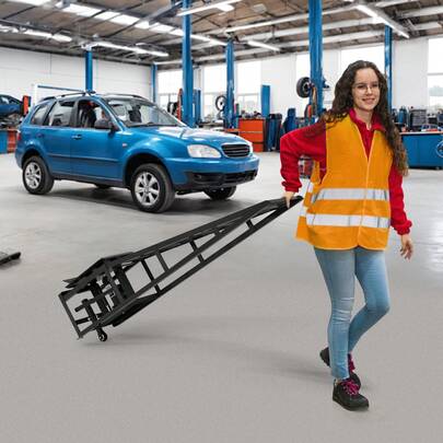 Set Of 2 Hydraulic Wheeled Lifts, Heavy-Duty 5-Ton (5,000 Kg) Ramps With Hydraulic Jack, Portable Lift For Oil Changes And DIY Work, Lifting Height From 23 To 36 Cm, Black