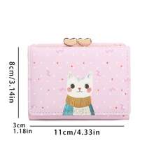 Ví mini dễ thương mới về, ví đựng tiền xu gấp ba hình động vật hoạt hình ngắn dành cho nữ, chất liệu da PU. - Màu tím - Xem 2