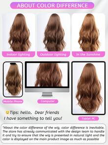 alicegarden 28-Inch Long Synthetic Wig Featuring A Natural Wavy Style In A A Stunning Brown. Designed With Bangs , This False Hairpiece Is Perfect For Ms Daily Party Cosplay Use, Offering A Natural And Natural Durable Wig Gift For Ladies. - Brown - View 10