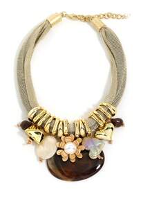 Kalung Liontin Resin Gaya Boho yang Berlebihan, Kalung Rantai Tebal Nuansa Liburan, Aksesori Elegan dengan Warna Alami. - Unta - View 2