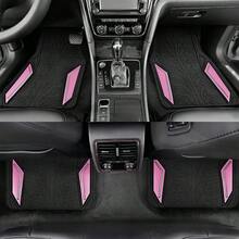 Pink Rubber Floor Mats With Aluminum Film And Colorful Piping, Non-Slip Backing All-Weather Protection, Trim-To-Fit Liner For Cars SUVs Trucks Vehicles - PINK - View 1