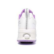 Girls/Boys 4-Wheel Adjustable Inline Skates With Brake, Transformable Roller Shoes, Suitable For All Seasons - White and Purple Four-wheel - View 11