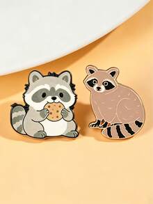 1/2pcs Cute Raccoon Brooch, Exquisite Craftsmanship Durable And Versatile, Easy To Attach On Canvas Bags Or Jackets For Adorable Style - Multicolor - View 1