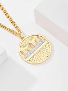 14K Gold Plated Copper Last Supper Vintage Religious Style Women's Necklace, 60cm Classic Cuban Chain, Exquisite Delicate Non-Exaggerated Personalized Pattern, Perfect As Communion Souvenir And Baptism Gift, Suitable For Daily Wear And Religious Ceremonies, Gentle And Elegant - Yellow Gold - View 3