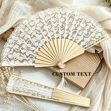 Customized Personalized Folding Hand Fan With Wooden Frame And Lace Surface, Custom Name And Date, Elegant Wedding Decoration, Party Favors, Engagement Bridal Shower Groomsman Thank You Gift, Multiple Color Options - Custom Hand Fan - View 2