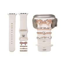 4pcs Zinc Alloy Pendant, Sparkling Rhinestone Bow & Crystal Ring Decorations, Luxury Shiny Watch Accessory Set, Suitable For Women To Make Your Watch More Charming And Brilliant (Watch Band Not Included) - Mouldless - View 10
