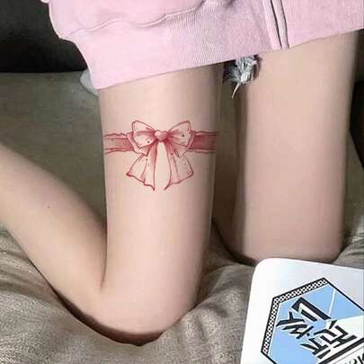 1pc Waterproof Bowknot Leg Tattoo Sticker, Fade-Resistant, Suitable For Thigh/Arm Decoration, Lasts 2-3 Days