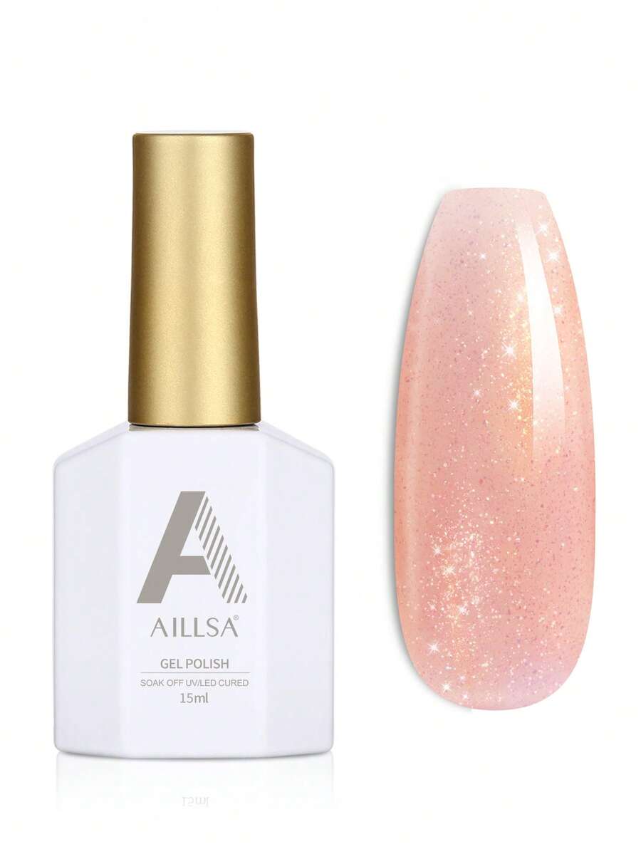 AILLSA Elisa蜜桃闪粉凝胶指甲油,15毫升/瓶,快干,可在UV/LED灯下固化,持久亮泽,适合DIY居家美甲或作为礼物赠送。 - 裸粉色 - 查看 1