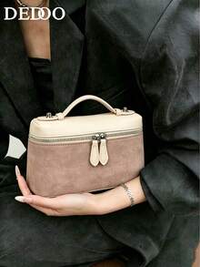 Dedoo 1个复古方形咖啡色手提包，女士拉链封口托特包，可调节肩带斜挎包，适合工作通勤、购物、度假、日常休闲使用 - 粉色 - 查看 12