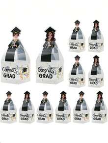 10 piezas Cajas de regalo de graduación transparentes, adecuadas para fiesta de graduación, caja de dulces de graduación, decoración de fiesta de graduación, celebración de graduación, recuerdos de graduación y ceremonia de graduación - Talla única - Ver 2