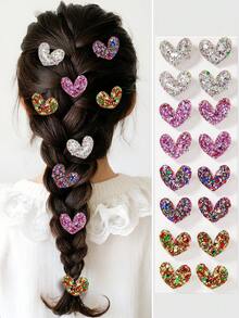 15件套 女孩亮片爱心公主可爱小发夹刘海发卡发饰，日常使用 - 彩色 - 查看 2
